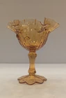 Vintage Fenton Amber Cabbage Rose Crimped Edge Compote  Pedestal Ornate