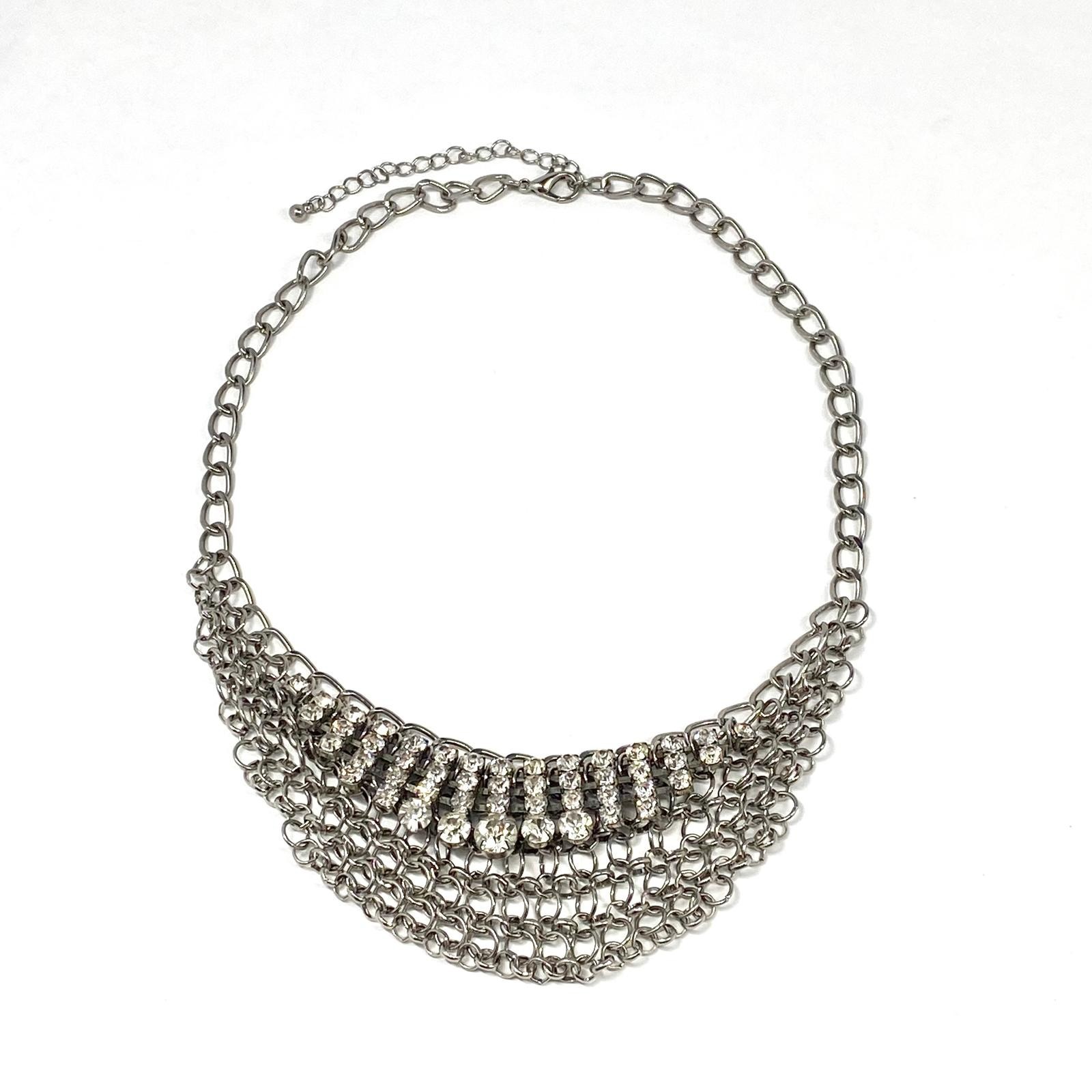 Elegant Chic Silver Rhinestone Statement Necklace… - image 1