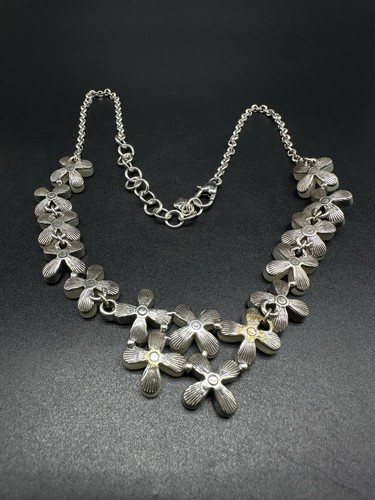 Brighton Silver Plated Crystal Faux Pearl Flower 18 Inch Statement Necklace - Picture 5 of 9