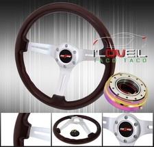 345mm Dark Wood Grain Streak Steering Wheel Neo Chrome Quick Release Button 345mm Dark Wood Grain Streak Steering Wheel Neo Chrome Quick Release Button