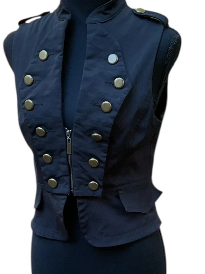 Bebe Mujer Estilo Militar Negro Chaleco Chaqueta Talla Med Dorado Detalle Botón Foto 4 de 4