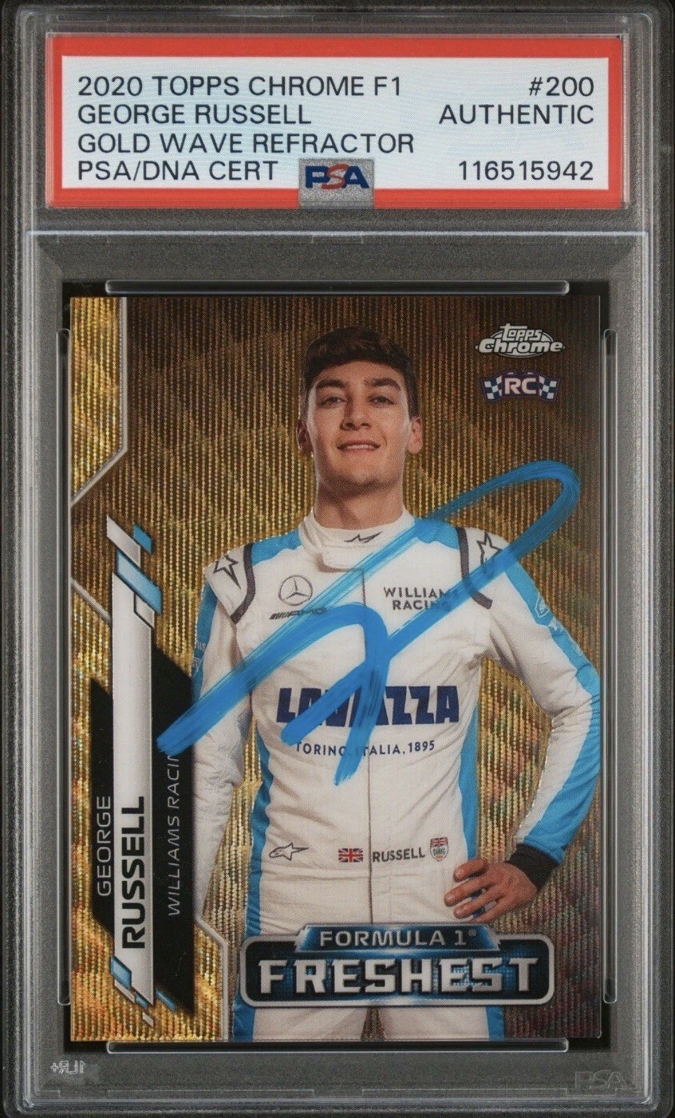2020 TOPPS CHROME FORMULA 1 GEORGE RUSSELL AUTO GOLD WAVE REFRACTOR RC /50 #200