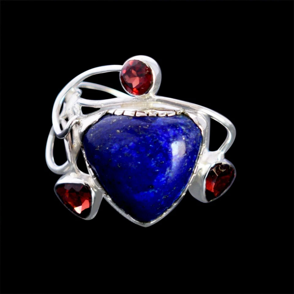 Anello in argento sterling 925 con pietre preziose trilioni di lapislazzuli... - Immagine 4 di 4