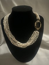 Vintage Cultured Freshwater Rice Pearl Necklace 16 Inches Long Gold Tone Clasp