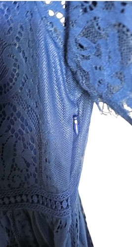 Merokeety Boho Eyelash Lace Overlay Fit N Flare Midi Dress Royal Blue Size L NWT - Picture 7 of 14