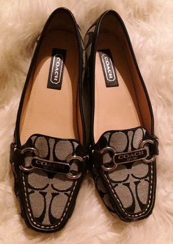Scarpe Coach Logo Nero Firmato Este Jaquard Mocassini Slip On Taglia 6 Donna $168 - Foto 6 di 16