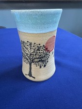 Alanna Hughes Stoneware Tumbler • Tree Birds Red Moon • Mug Vase Utensil Holder