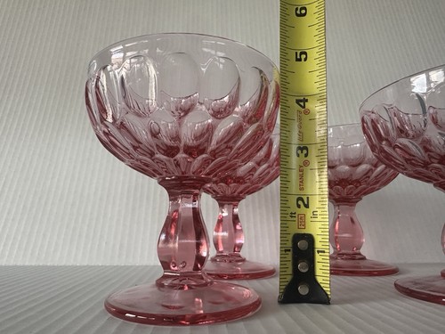 Fenton Thumbprint Pink Colonial Sherbet Champagne Glasses Set of 4 Vintage 4.25” - Picture 14 of 14