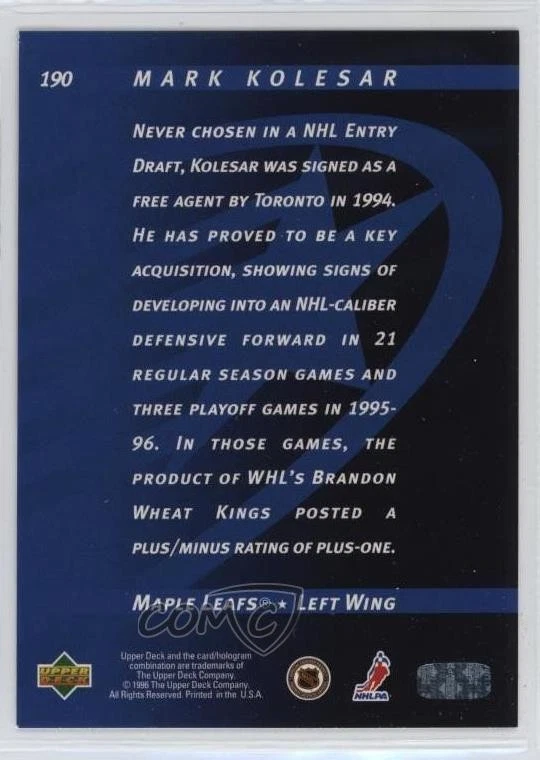 1996-97 Upper Deck Mark Kolesar #190 - Image 2 of 2