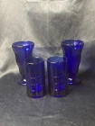 Vintage Anchor Hocking Cobalt Blue Ice Cream And Tartan Style Glasses 2 Each