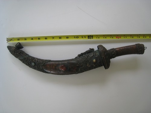 ANTIQUE ASIAN CHINESE TIBETAN OR MONGOLIAN LARGE TEMPLE SWORD DAGGER WITH STONES