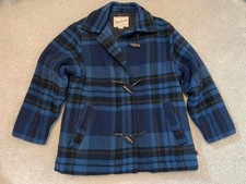 Vtg Woolrich Wool Blend Blue Green Toggle Jacket Coat Womens Size S MADE USA