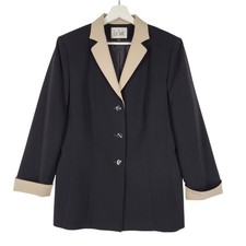 Le Suit Women's Black Beige Blazer Jacket Size 14 Notch Collar Button Front
