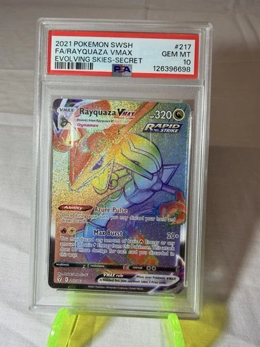 PSA 10 2021 POKÉMON SWSH FA/RAYQUAZA VMAX  EVOLVING SKIES - SECRET Rainbow #217