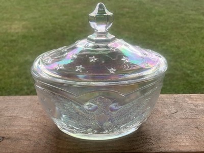 Smith Glass Iridescent Eagle & Star Candy Dish--Free Ship