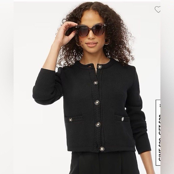 J.Crew Emilie sweater lady jacket textured cotton blend gold button S Flawed