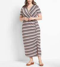 LANE BRYANT WOMEN'S STRIPED CROSSOVER SIDE-DRAWSTRING MAXI DRESS PLUS Sz 30/32