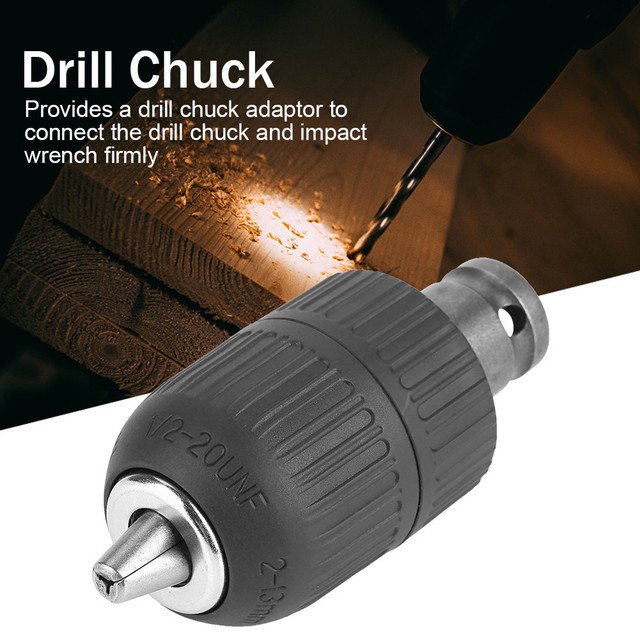 2-13mm Keyless Drill Bit Chuck Adapter With 1//2 Hex Shank For Impact Drive Part