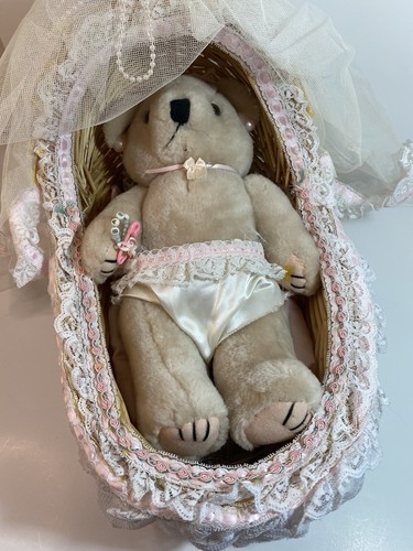 Vintage Baby Bear Doll in a Bassinet it is a Girl - Picture 10 of 13