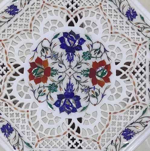 100% Genuine Semi Precious Stone I Floral Design Inlaid Expensive Centre Table - Picture 4 of 14