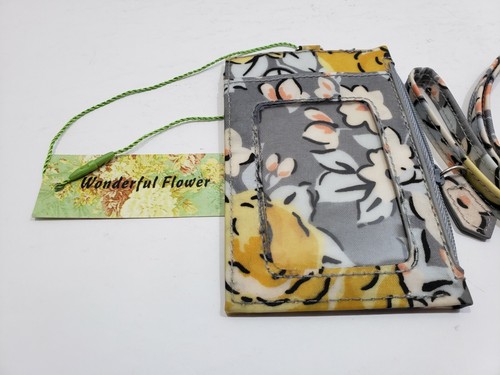 Zip ID Card Case Floral Lanyard Wallet Fabric Badge Holders for Women Gray - Picture 2 of 4