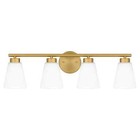 HAMPTON BAY Eastburn 28.13 in. 4-Light Gold Vanity Light w Frosted Glass Shade