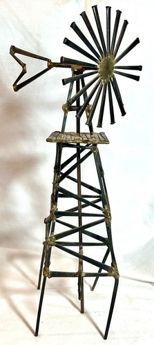 VTG Mcm Metal Art Windmill Horseshoe Nails Folk Art Sculpture Figurine 17” - Bild 2 von 8