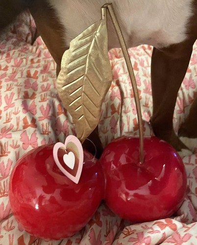 Large 14” Bright Red Cherry With Gold Stem Figure Sculpture Figurines Decor - Picture 6 of 10