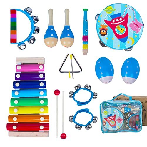 Wooden Musical Instruments Set for Toddlers 1-3, Natural Wood Percussion Blue - Bild 1 von 7