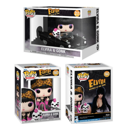 2 Set Elvira - Elvira & Gonk Pop! Vinyl Figure with Macabre Mobile Ride NEW