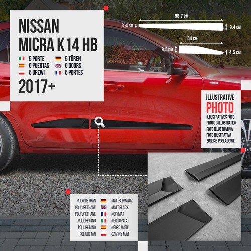 per NISSAN MICRA K14 5D 2017- HATCHBACK MODANATURE LATERALI PROTEZIONE PORTE ABS - Foto 2 di 7