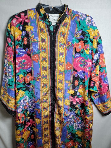 Ruth Norman Kaftan Small Petite Polyester Floral Multicolor SAKS Loungewear Long - Picture 12 of 14