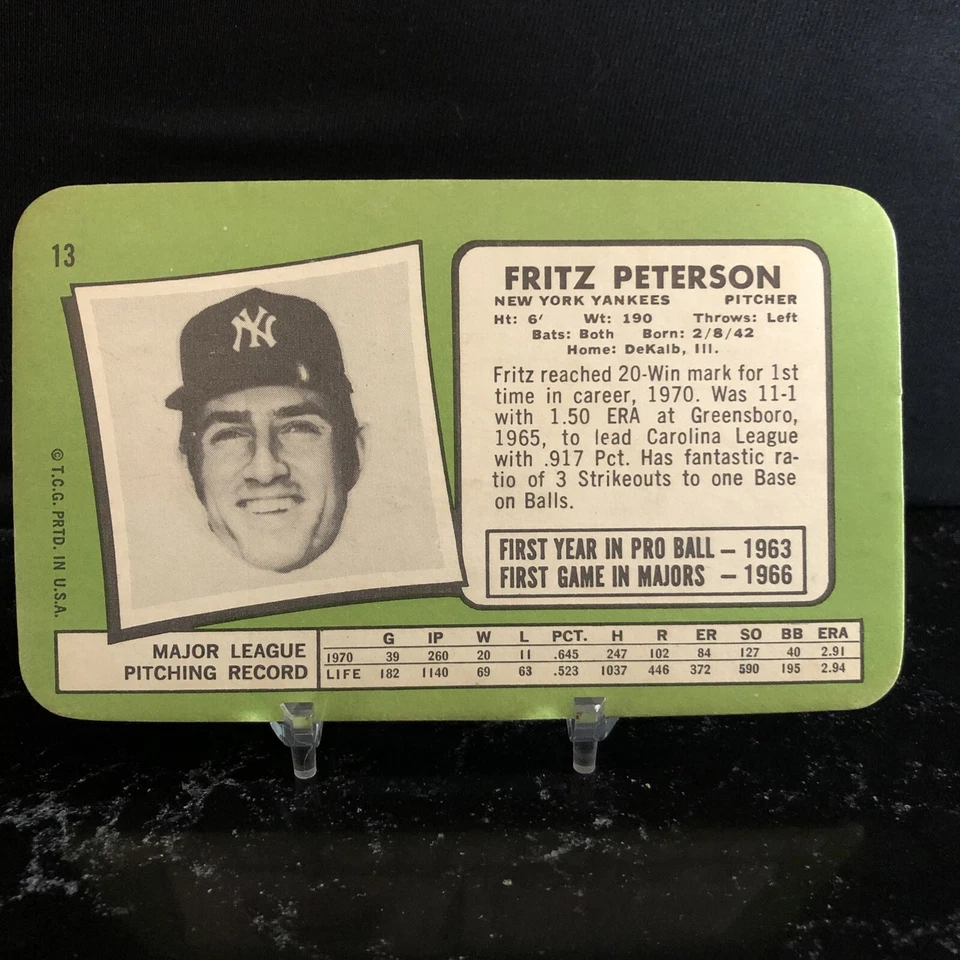 1971 Topps Super Fritz Peterson #13 - Image 2 of 4