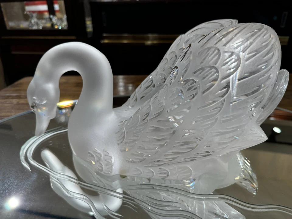Lalique 12” Swan Head Down MINT w/Base Pads Retail $8,200 FREE Mirror Best Price - Image 4 of 4