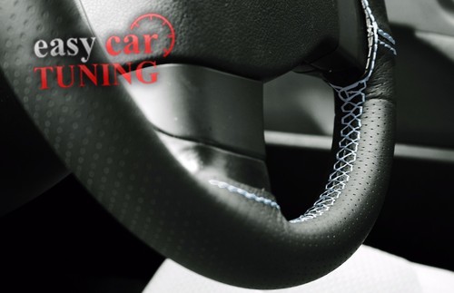 FOR FORD MONDEO MK4 BLACK PERFORATED GENUINE LEATHER STEERING WHEEL COVER WHITE - Picture 6 of 6