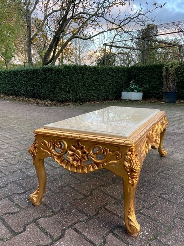 Table Baroque Italian 1970s Gilded Beech & Marble Top Ornate Vintage Decor - Picture 8 of 12