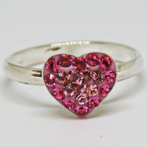 Anillo Corazón Estrás Rosa Plata Esterlina Talla 3 1/4 - Imagen 3 de 10