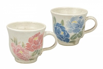 Pair Kutani yaki ware Mug Tea Coffee Cup set of 2 Koka Flower Aizawa Shiho