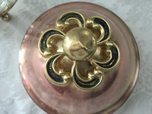 ANCIENNE BONBONNIÈRE POT A BISCUITS BOITE A MUSIQUE VINTAGE VERRE CUIVRE LAITON - Picture 10 of 11
