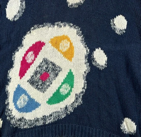 Vintage 80s 90s ESPIRIT Womens Sweaters Large Blue Chunky Knit Crew Art Deco - Image 2 of 4