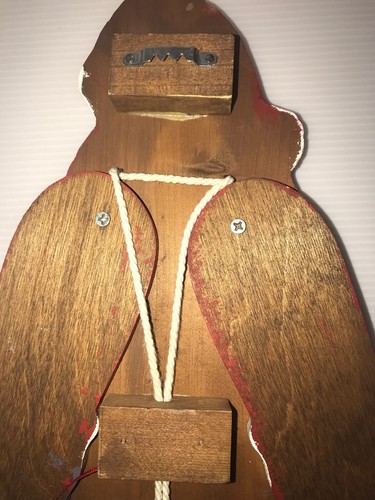 Santa Claus Christmas Movable Pull Bell String Decor Wooden 14” Long Vintage - Picture 7 of 8