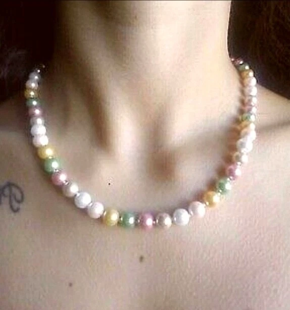 COLLANA BELLISSIME PERLE MULTICOLORI NATURALI CHIUSURA ARGENTO 925 FATTA A MANO - Immagine 2 di 4