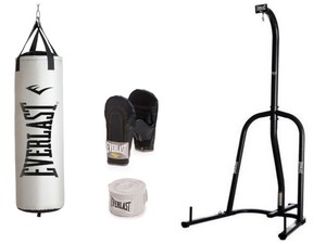 Details About Everlast 100 Lb White Heavy Bag Kit With Black Single Station Stand Value Bundle
