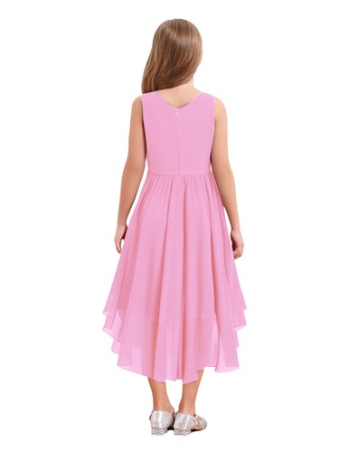 Kid Girl Chiffon Dress High Low Hem Princess Pageant Gown Wedding Birthday Party - Picture 17 of 65