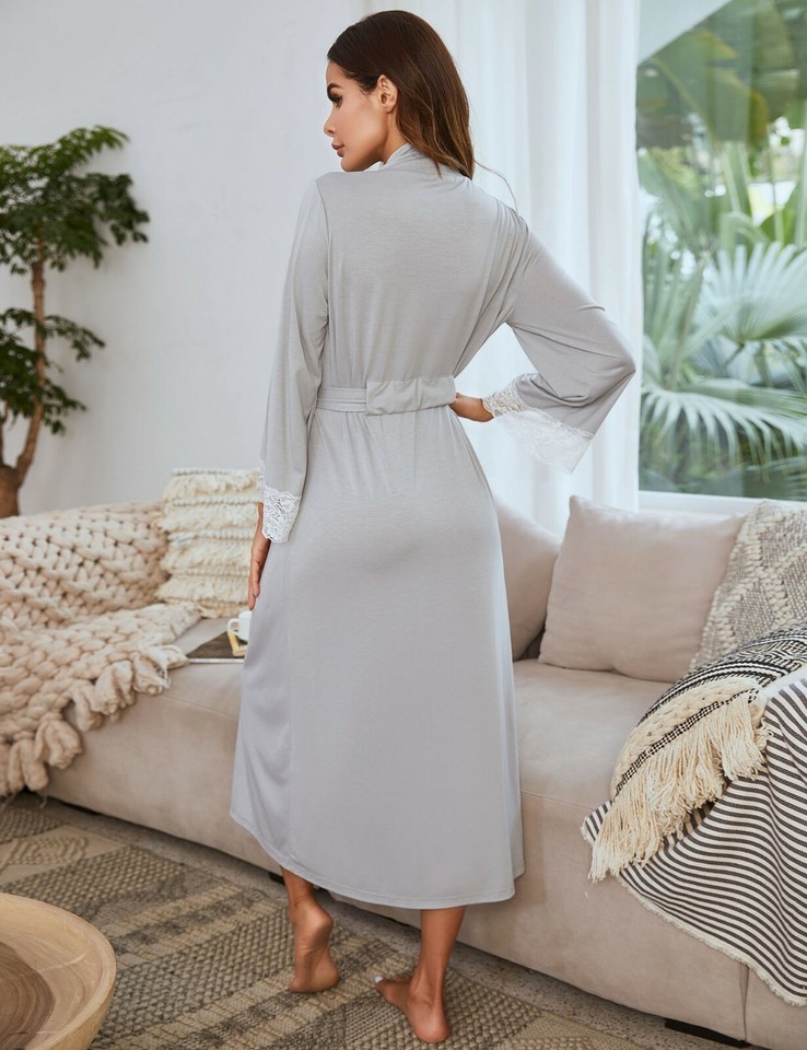 RH Women Kimono Sexy Robes Long Knit Bathrobe V-neck Casual Loungewear ...