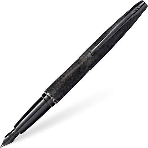 Cross ATX Fountain Pen F Nib Brushed Black Carbon-fiber Appearance Business Uni - Picture 1 of 9