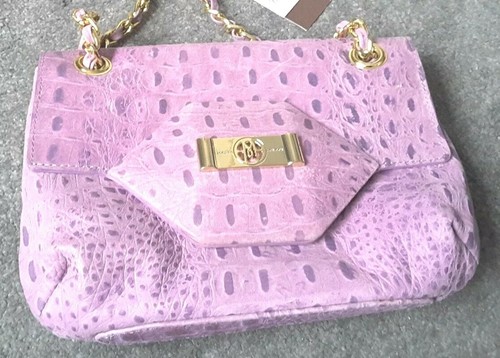 SHOULDER BAG PURPLE PINK REAL LEATHER SMALL CHAIN STRAP DESIGNER MODALU + TAGS - Picture 3 of 3