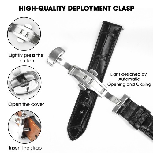 Crocodile Leather Watch Band Men Crocodile Watch Strap Deployment Clasp Buckle - Picture 3 of 52