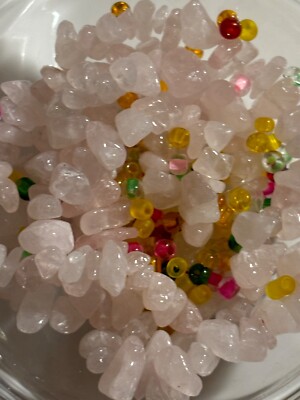 beads for jewelry making ~18 inch rose.quartz chip beads & seed beads