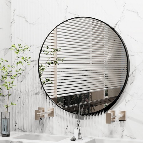 WISFOR Minimalist Metal Frame Black Wall Mirror Decor Bathroom/Living Room, Gift - Picture 4 of 23